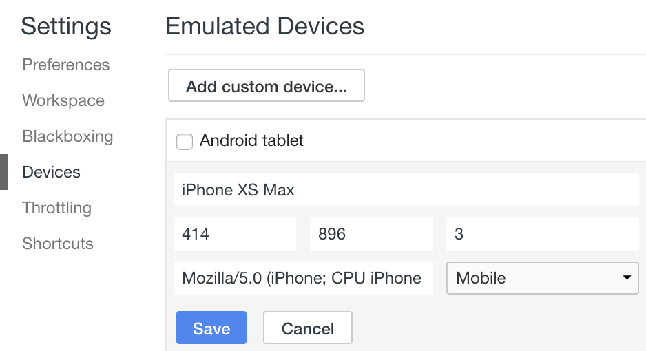 Chrome Emulated DevicesにiPhone XS Max, Google Pixel 3 追加方法