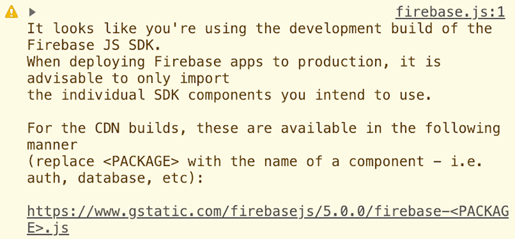 firebase.jsを読み込むと開発用の警告がConsoleに表示される