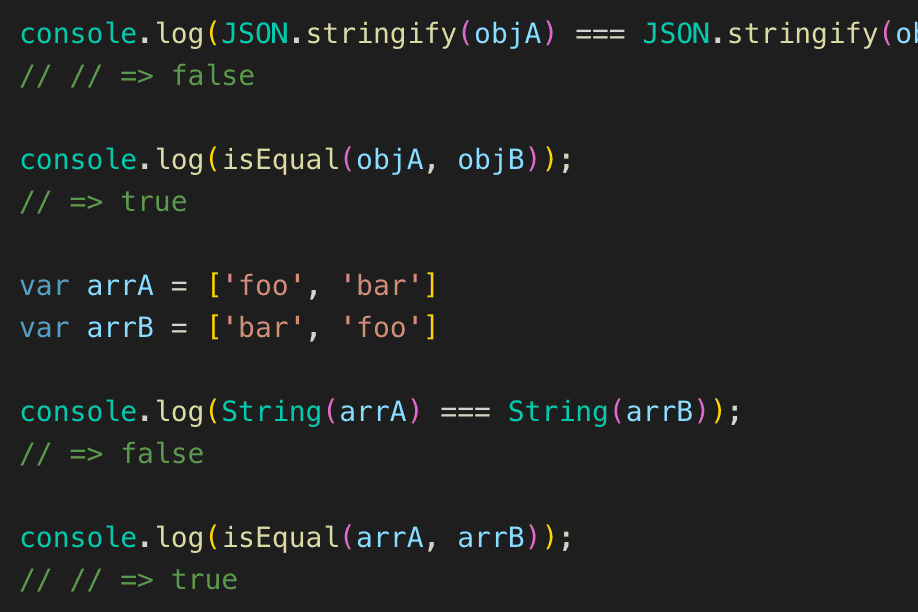 Object比較にJSON.stringify()は使えないのでisEqual関数を作成した