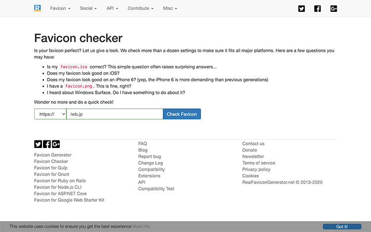 Favicon checkerというチェックツールでアイコンの不足を確認
