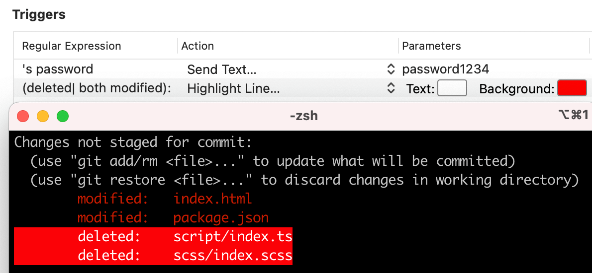 iTerm2 Triggers Action Highlight Line