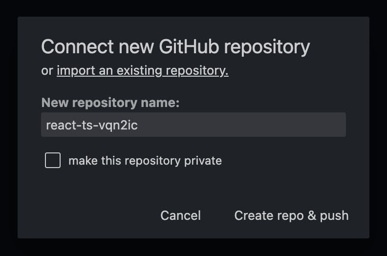 StackBlitz Connect new GitHub repository