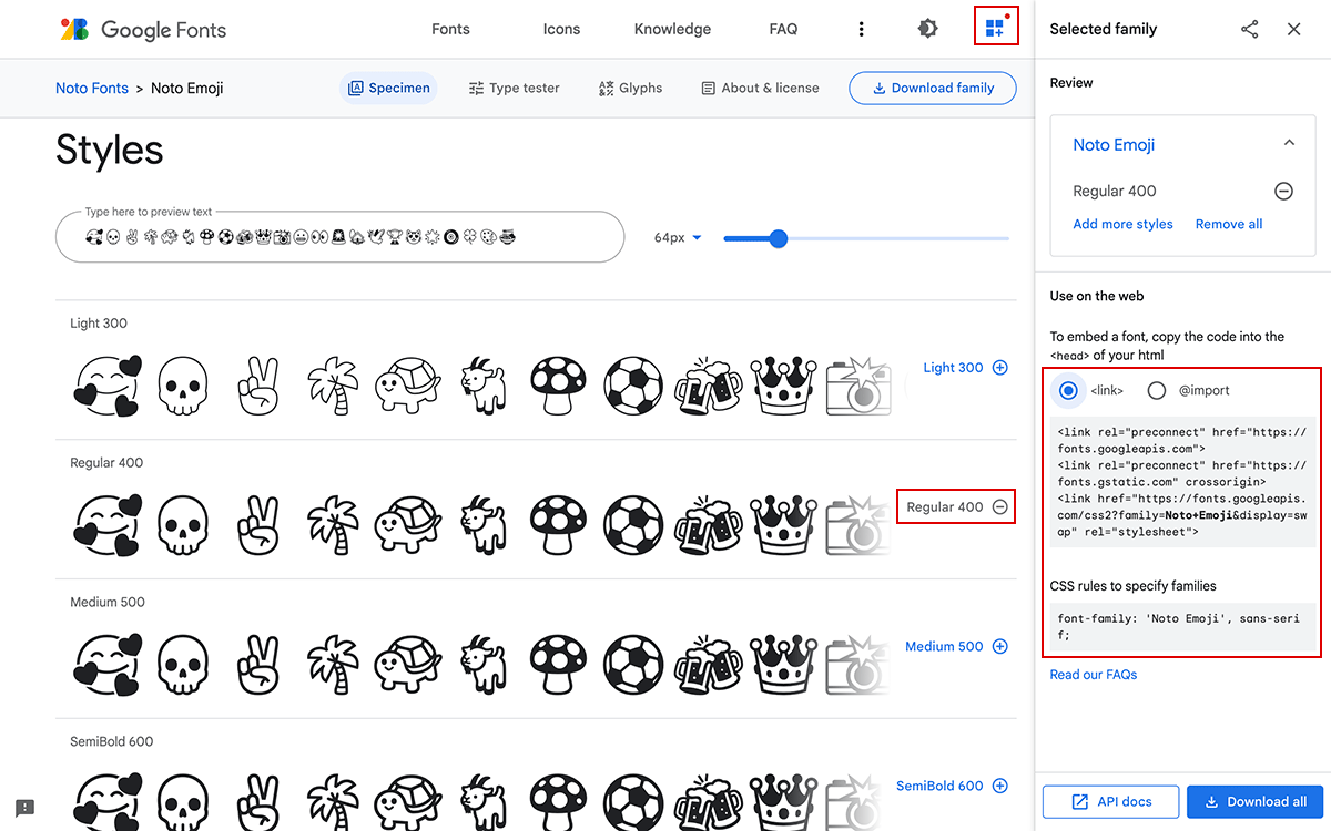 Google FontsのNoto Emojiで絵文字を単色で色付けする方法