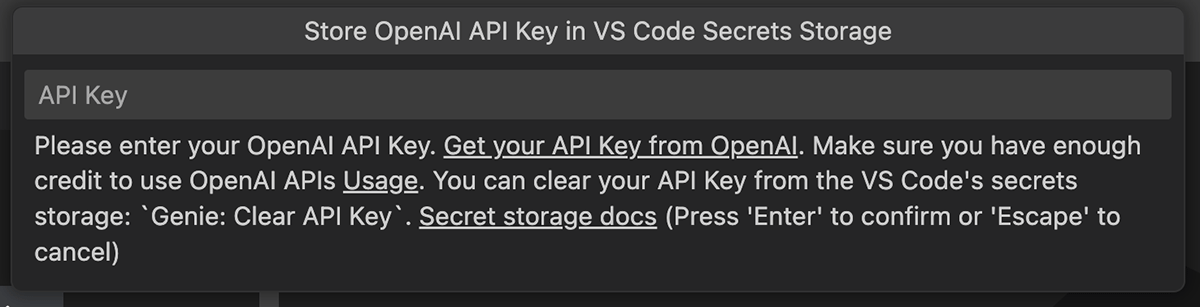 Store OpenAl API Key in VS Code Secrets Storage