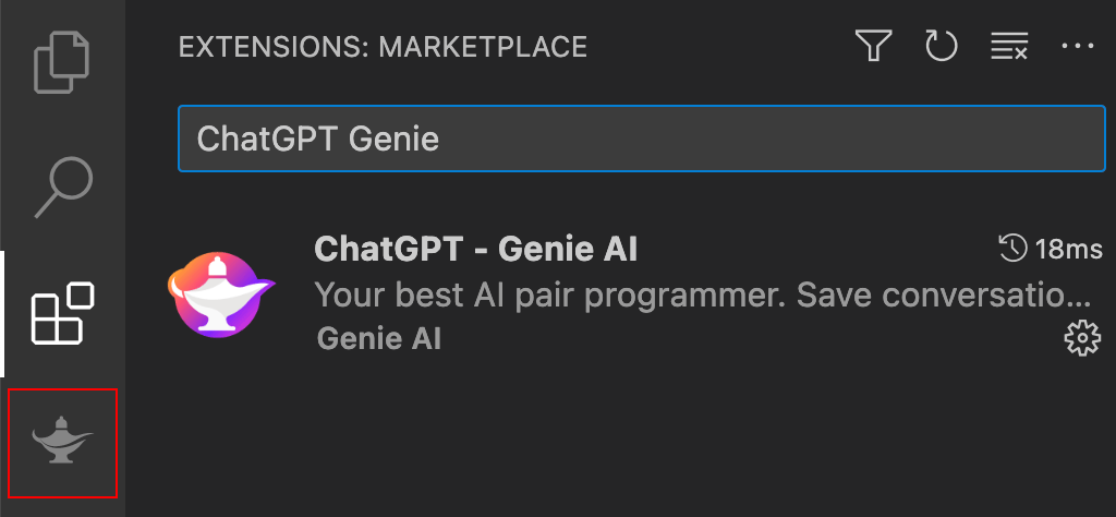 ChatGPT Genie AIのサイドバーのランプのアイコン