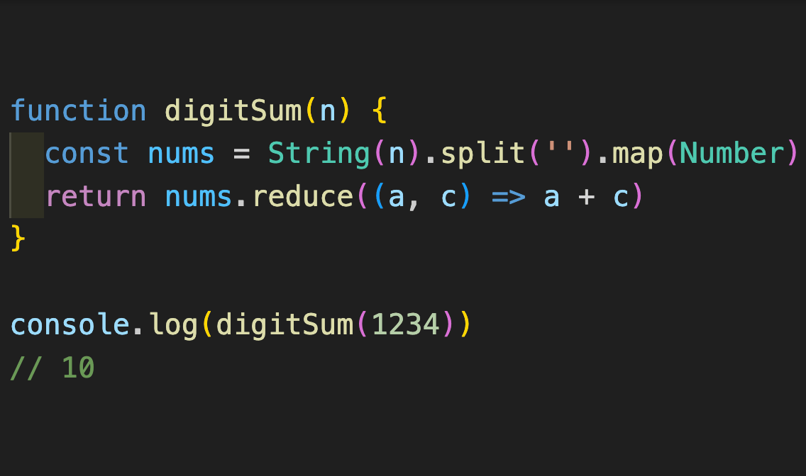 JavaScriptで各桁の和の計算はreduceを使うと短く書ける