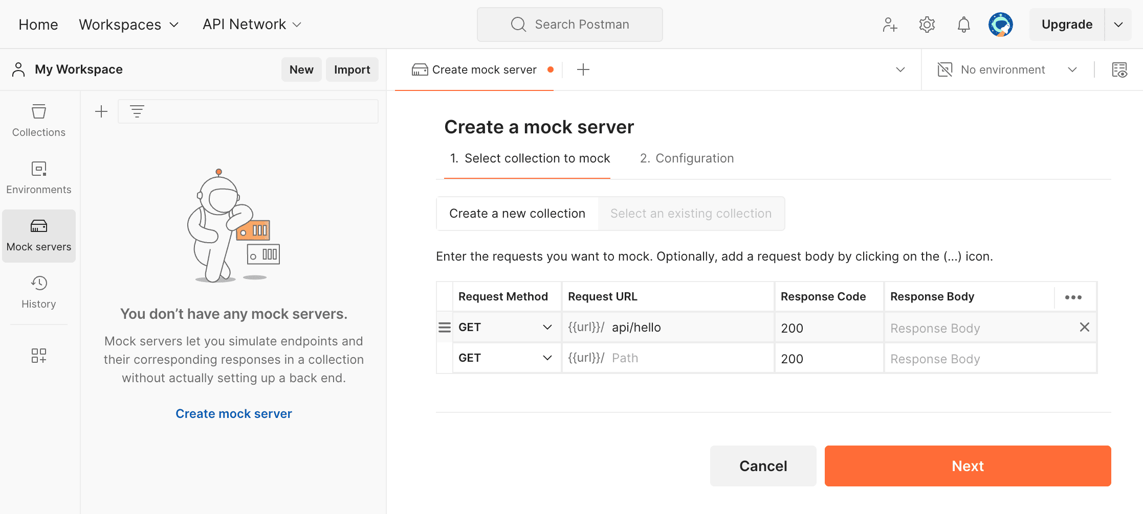 Postman Mock servers Create mock server