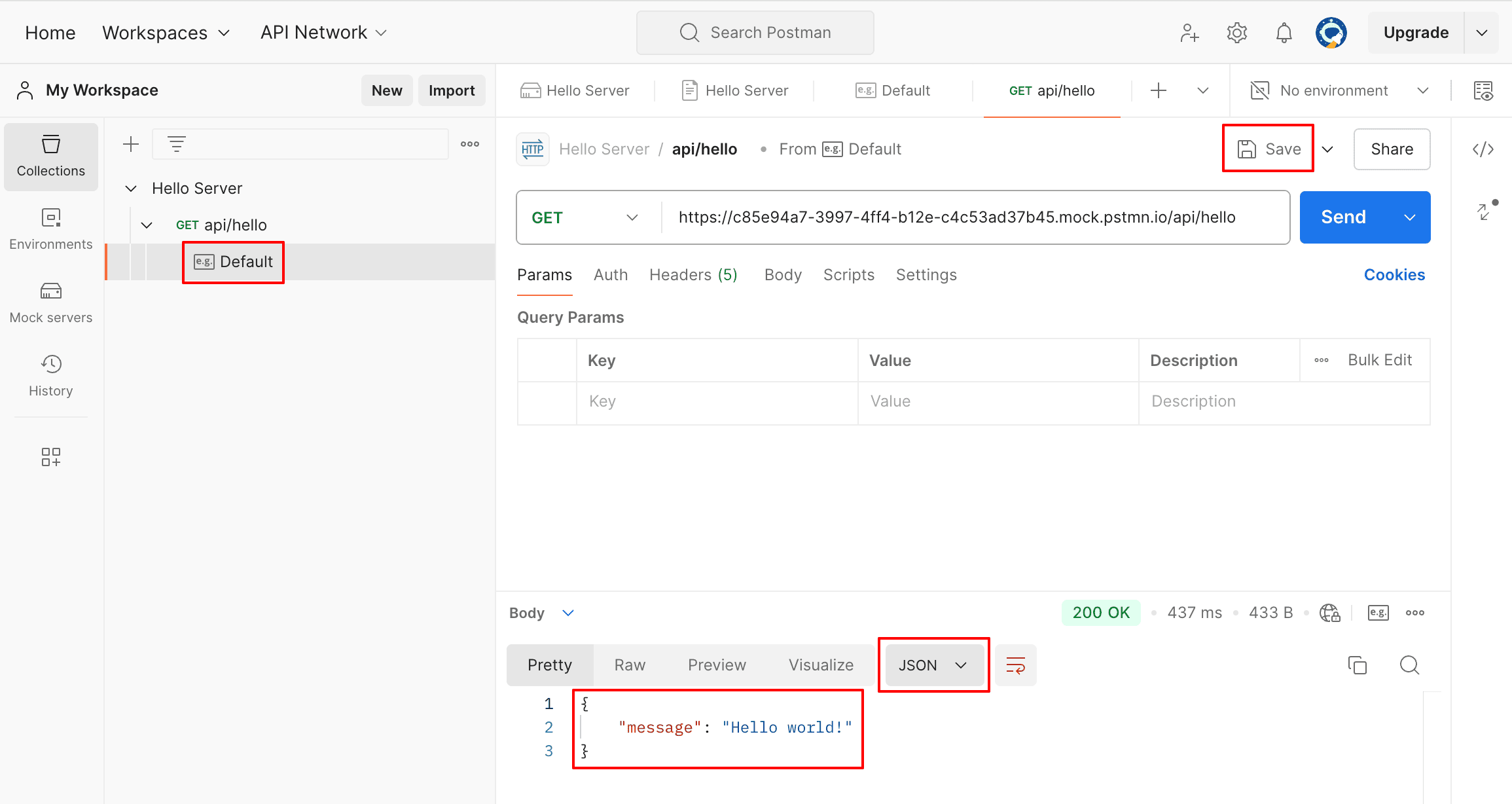 Postman Collections api/hello Default