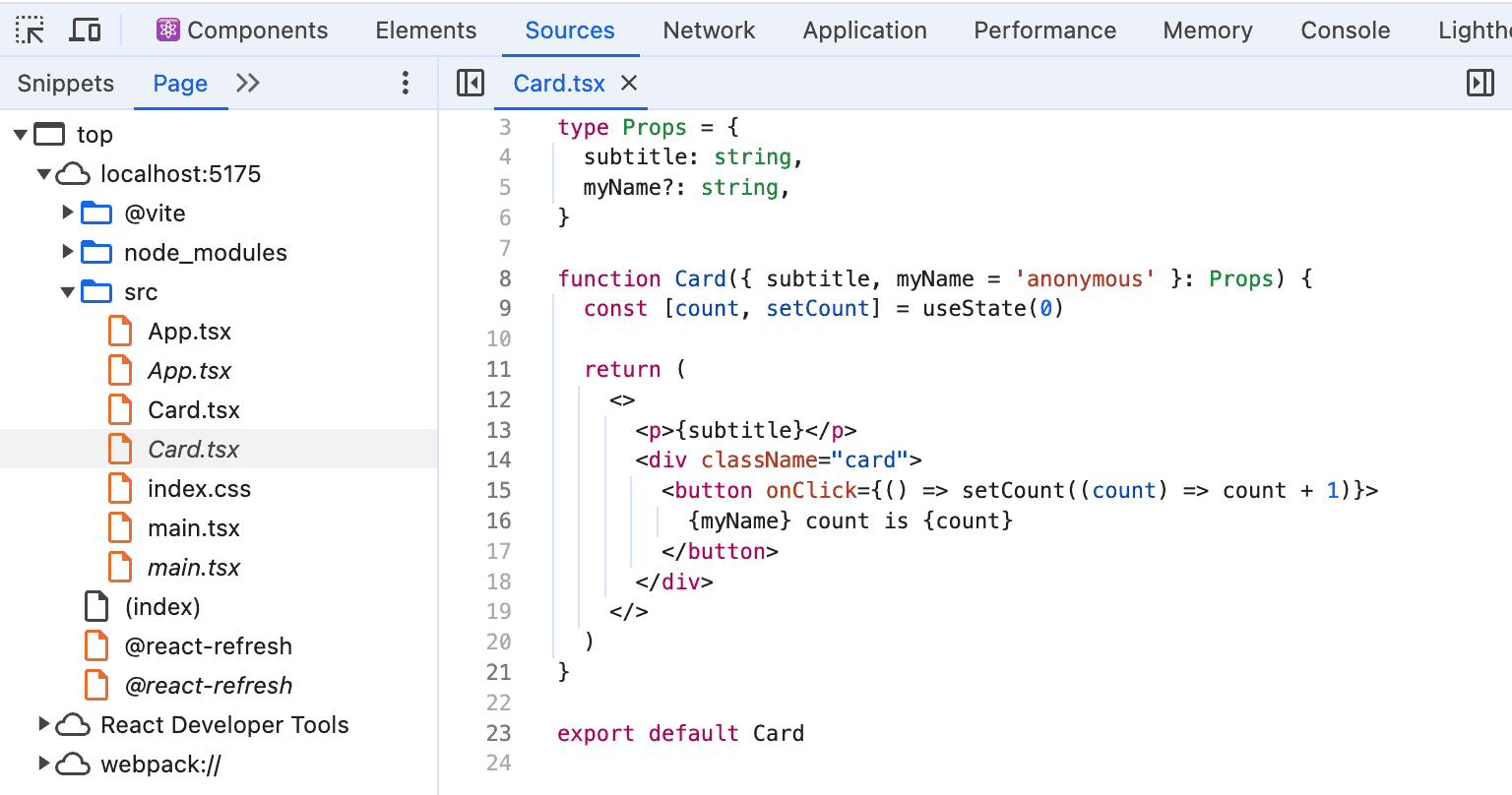 React Developer Tools View source for this element