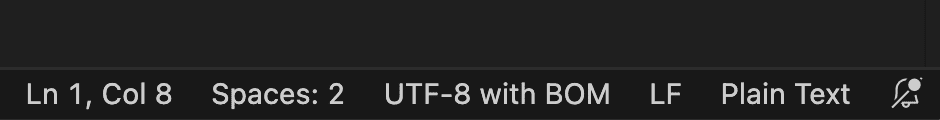 VS Codeで「UTF-8 with BOM」の表示を確認