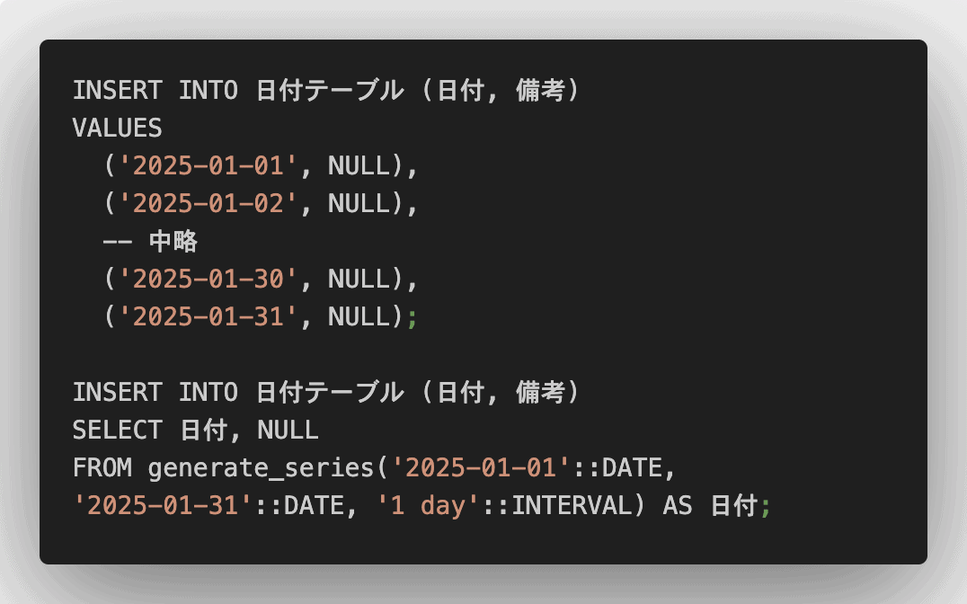 PostgreSQLで連続する日付をgenerate_seriesで追加する方法