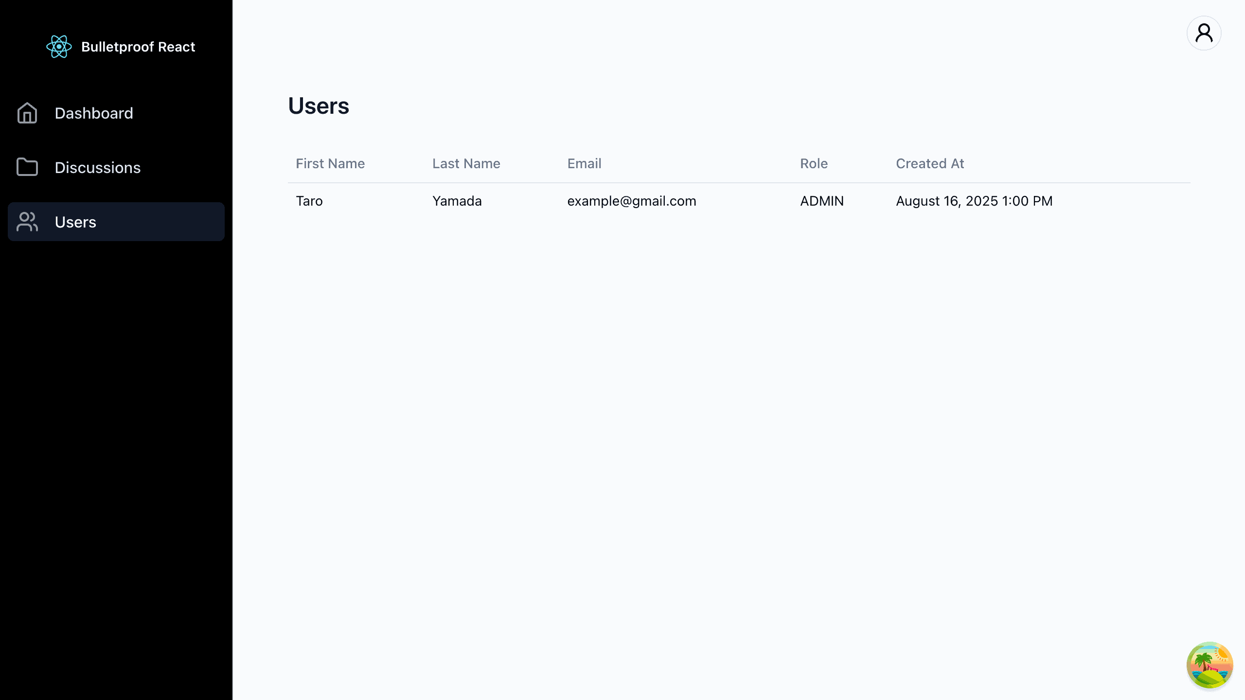Bulletproof React ユーザー画面