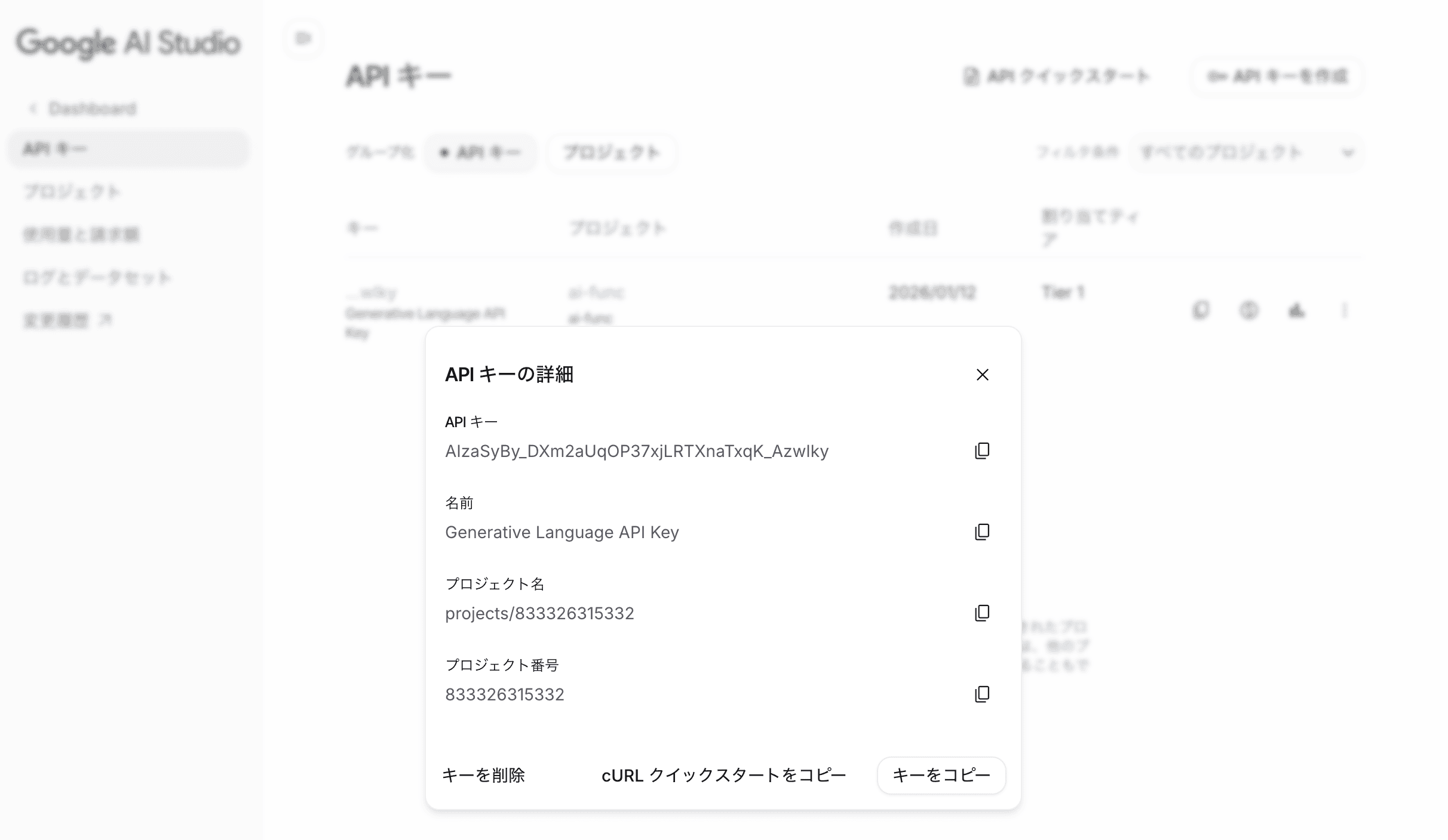Google AI Studio APIキーの詳細
