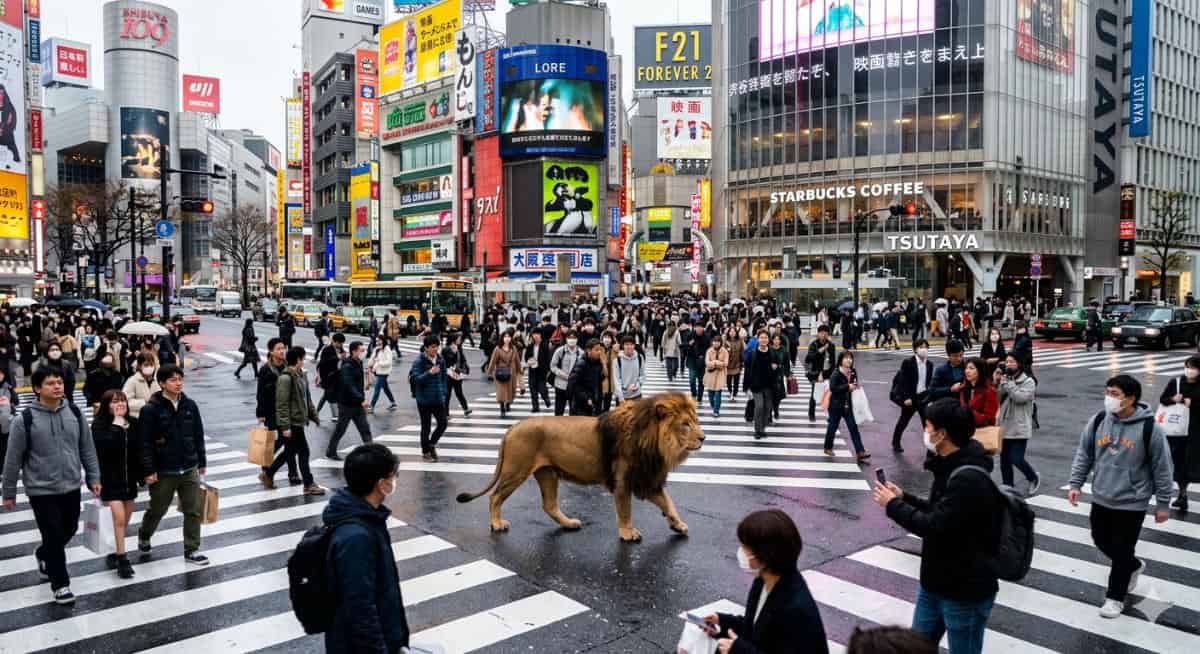 渋谷に動物園から逃げ出したライオンがいた（嘘）
