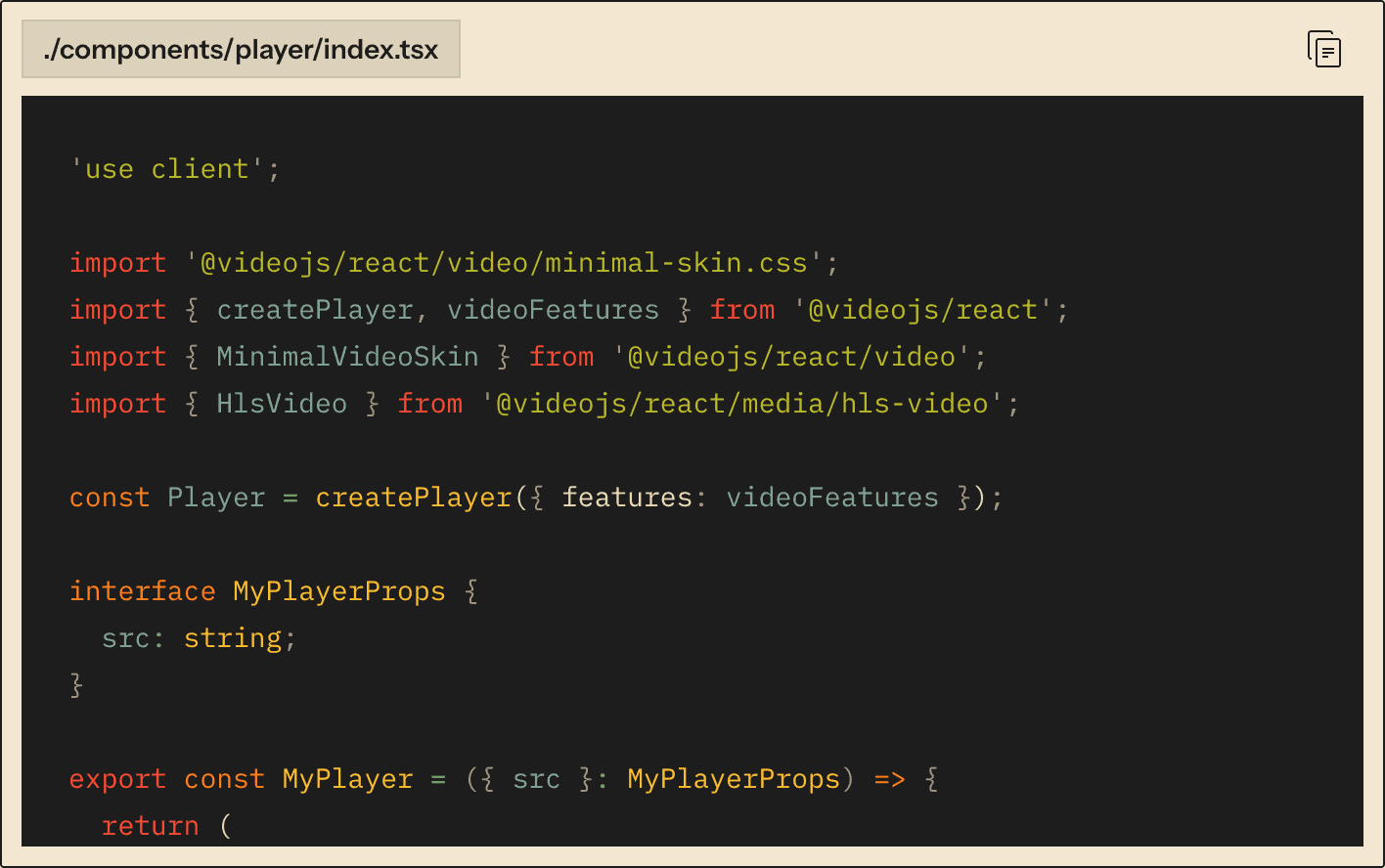 Video.js 生成されたコードからtsxファイルを作成