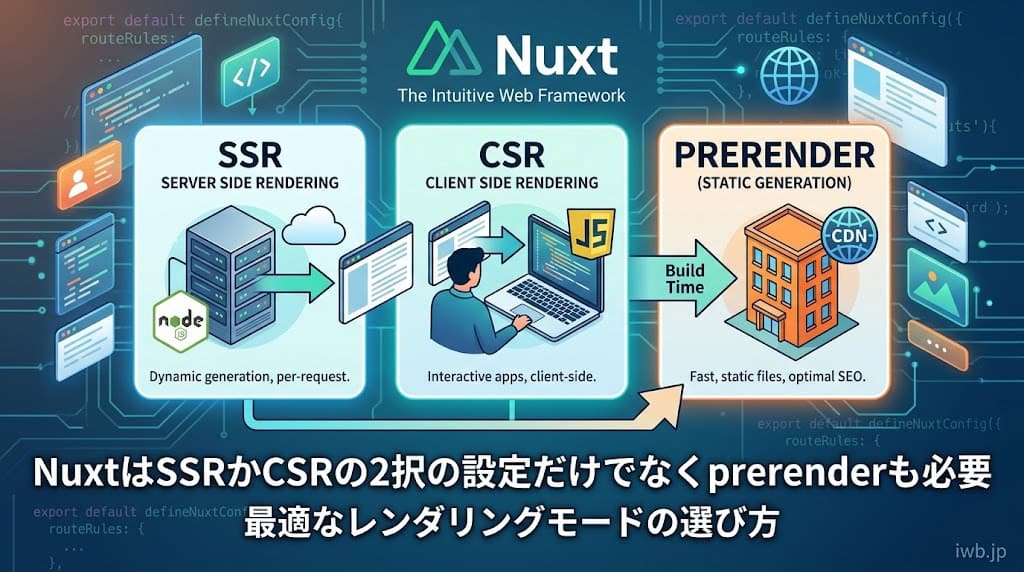 NuxtはSSRかCSRの2択の設定だけでなくprerenderも必要