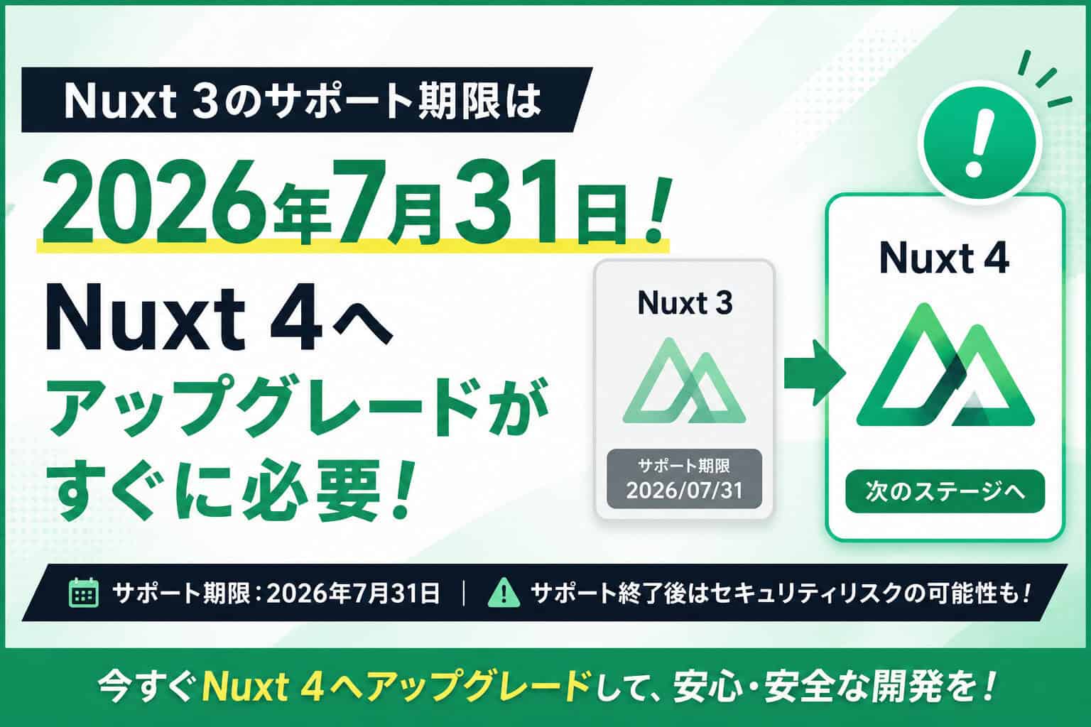 Nuxt 3のサポート期限は2026年7月31日！Nuxt 4へアップグレードがすぐに必要！